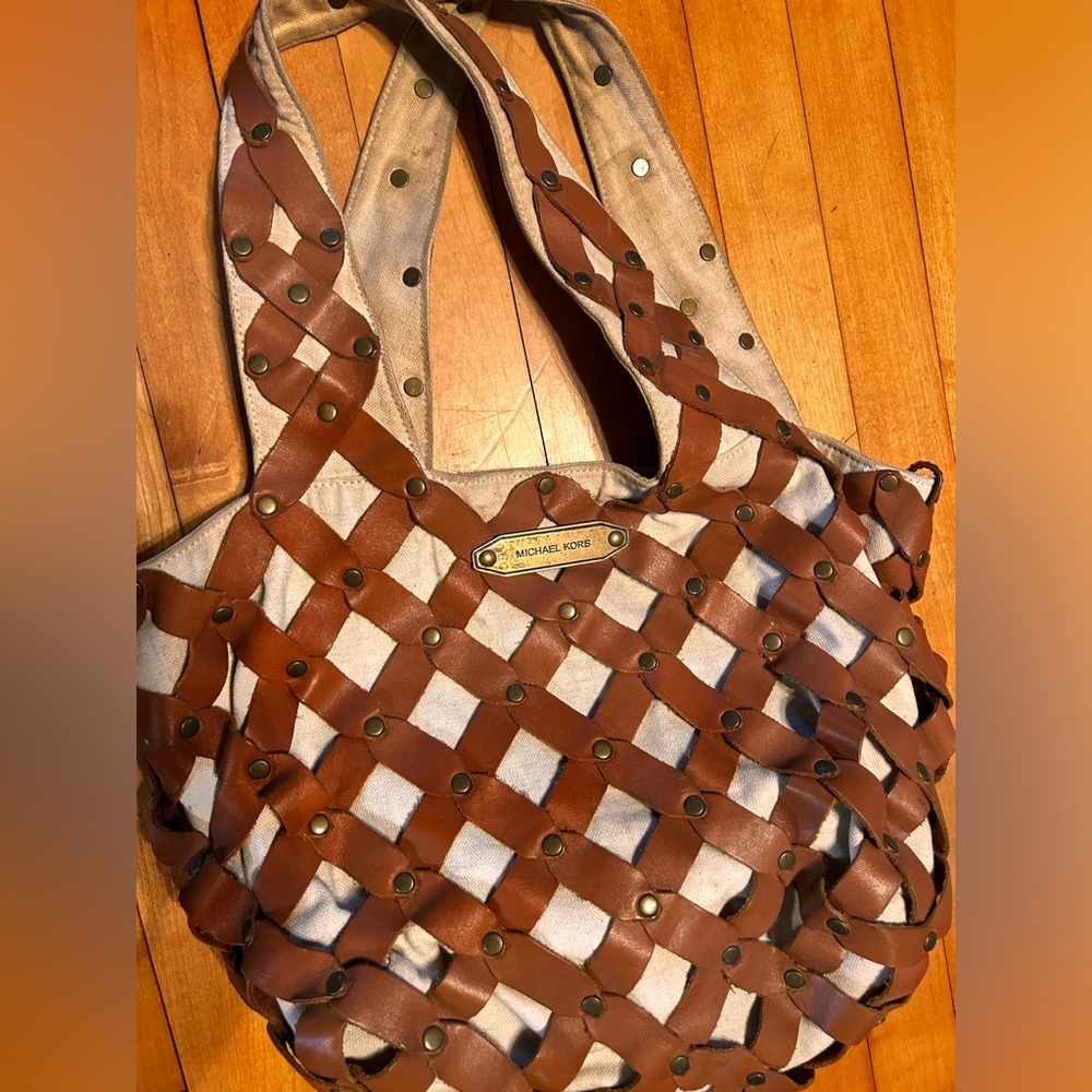 Canvas and leather lattice Michael Kors Purse